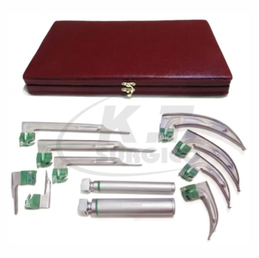 11 Piece Fiberoptic Laryngoscope Set for Anesthesia and Airway Procedures