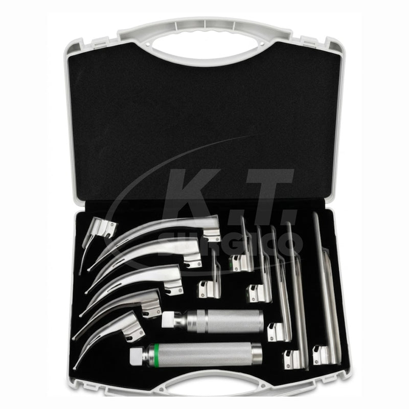 12-Piece Fiber Optic Laryngoscope Set – Stainless Steel Surgical Instruments for ENT Airway & Anesthesia