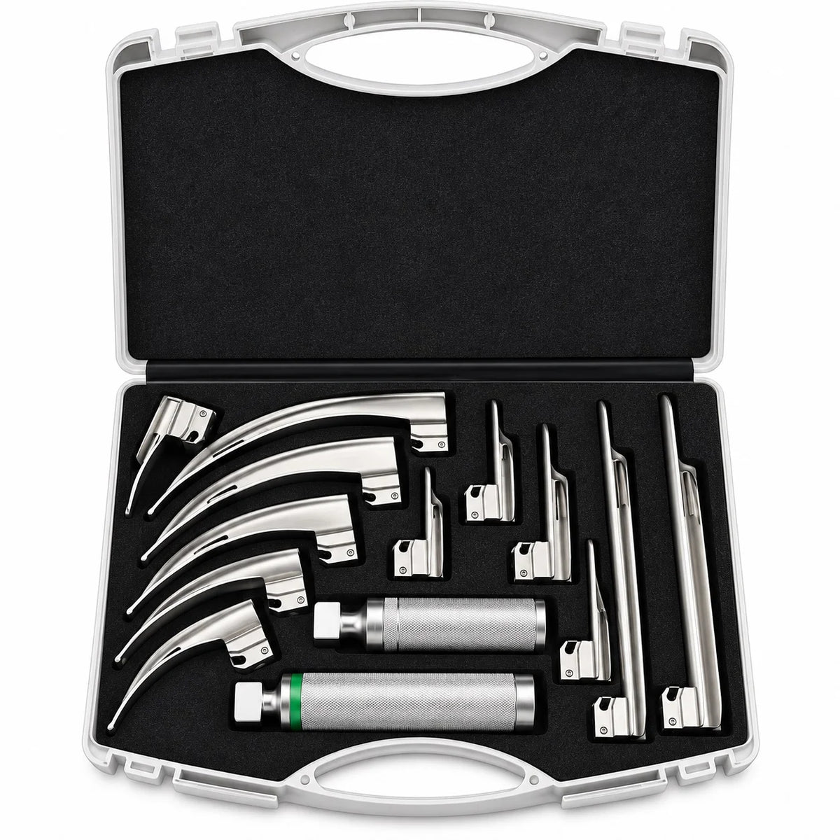 12-Piece Fiber Optic Laryngoscope Set – Stainless Steel ENT Instruments