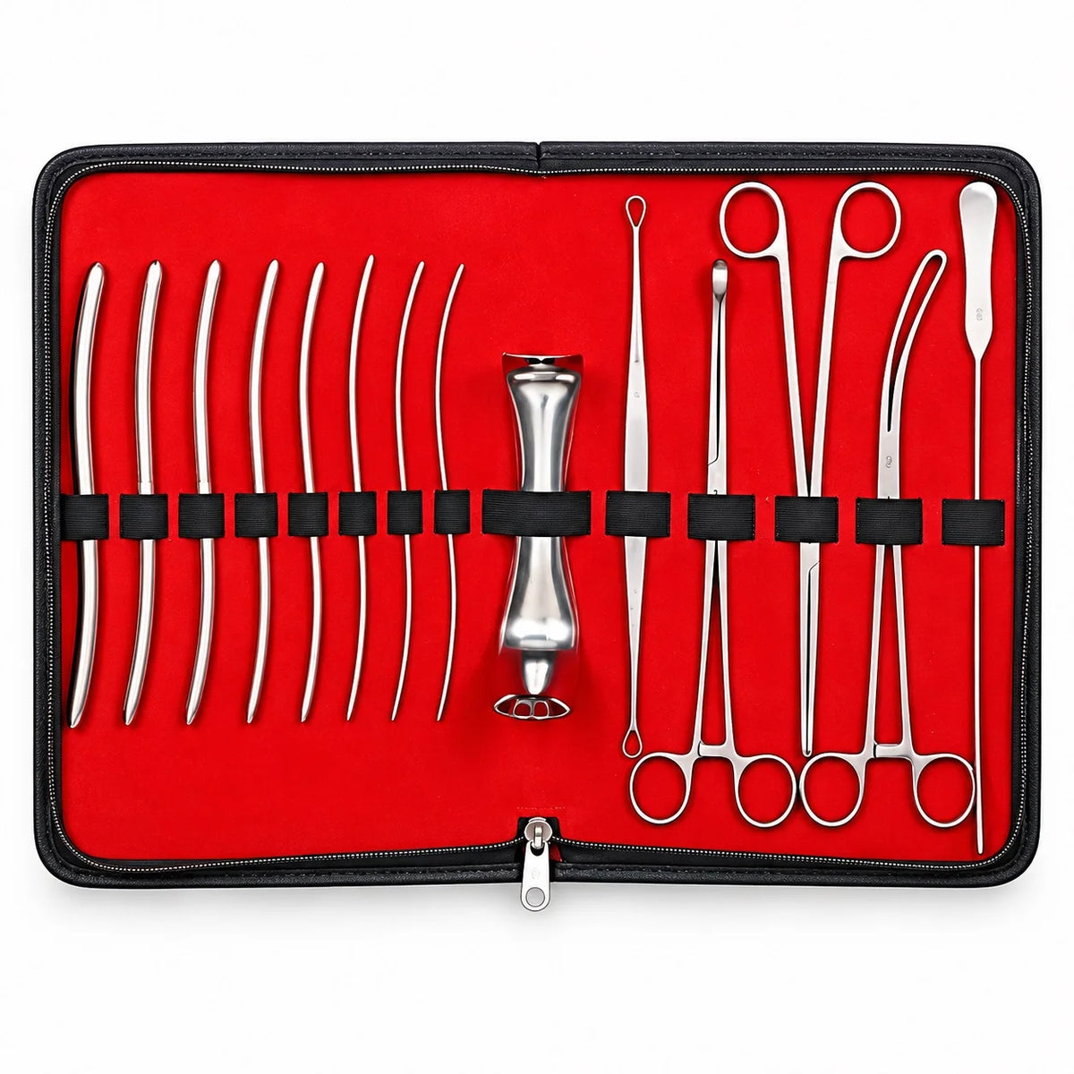 13-piece D&C gynecology instrument set for dilation and curettage