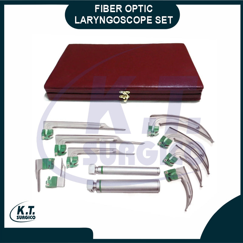 EMT Fiberoptic Laryngoscope Set 11 Pcs  9 Mac Miller Blades + 2 Handles  Anesthesia Airway Kit