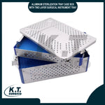 Two layer aluminum sterilization tray case box open showing double deck surgical instrument storage