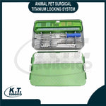 Complete veterinary titanium locking plate system with orthopedic implants for pet fracture repair.