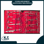 High-grade stainless steel surgical scissors, needle holders, and tissue forceps.