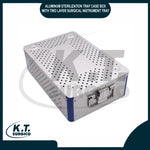 Two layer aluminum sterilization tray case box open showing double deck surgical instrument storage
