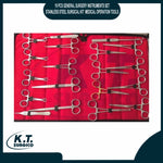 High-grade stainless steel surgical scissors, needle holders, and tissue forceps.