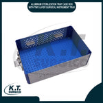 Two layer aluminum sterilization tray case box open showing double deck surgical instrument storage