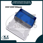 Two layer aluminum sterilization tray case box open showing double deck surgical instrument storage