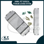Complete veterinary titanium locking plate system with orthopedic implants for pet fracture repair.