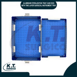 Two layer aluminum sterilization tray case box open showing double deck surgical instrument storage