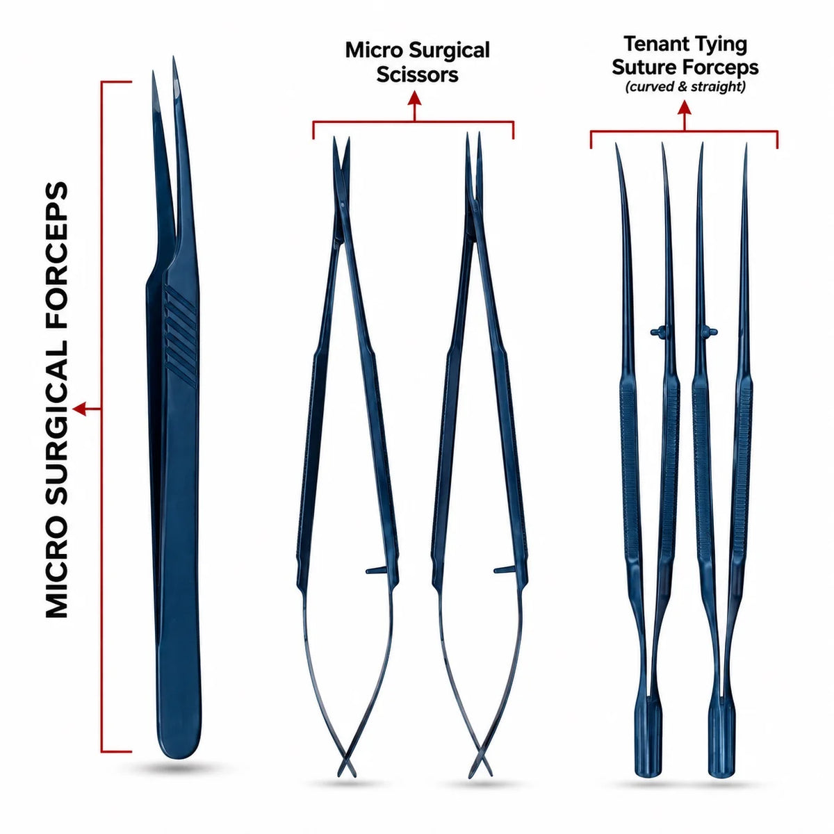 Titanium microsurgery instrument kit for atraumatic procedures