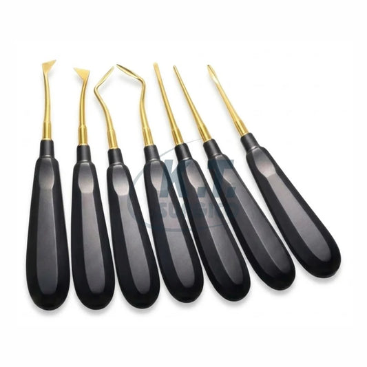 7 Piece Black Coated Dental Root Elevator Set