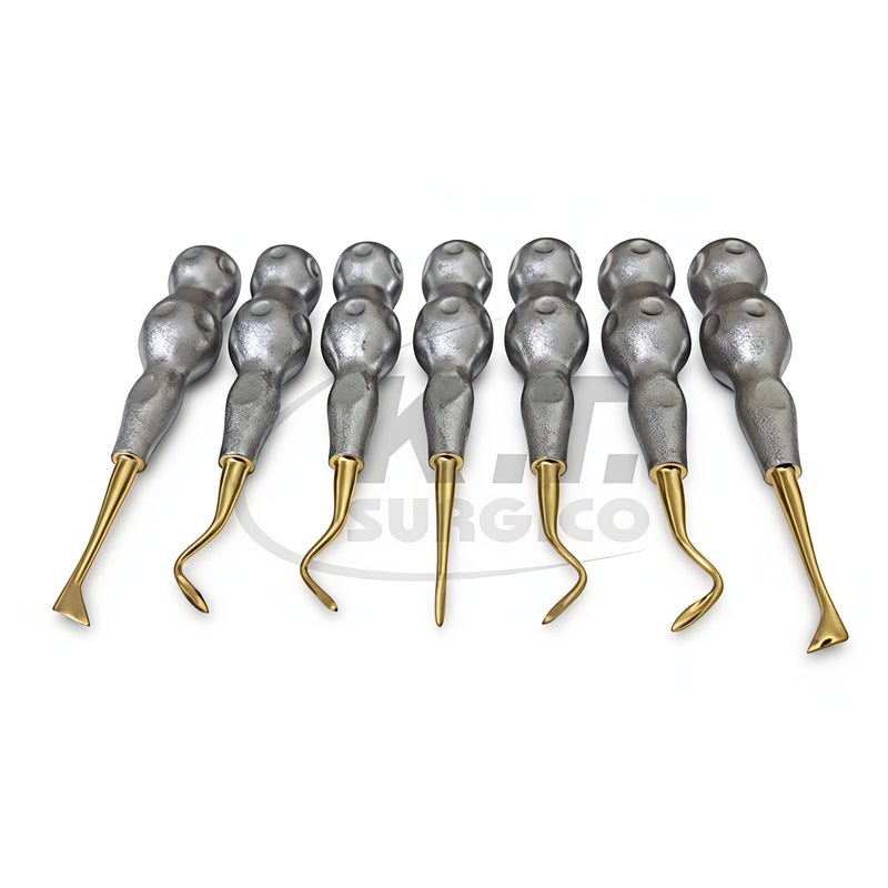 7 PCS Dental Luxating Root Elevators Set – Gold Tip Tooth Extraction Instruments