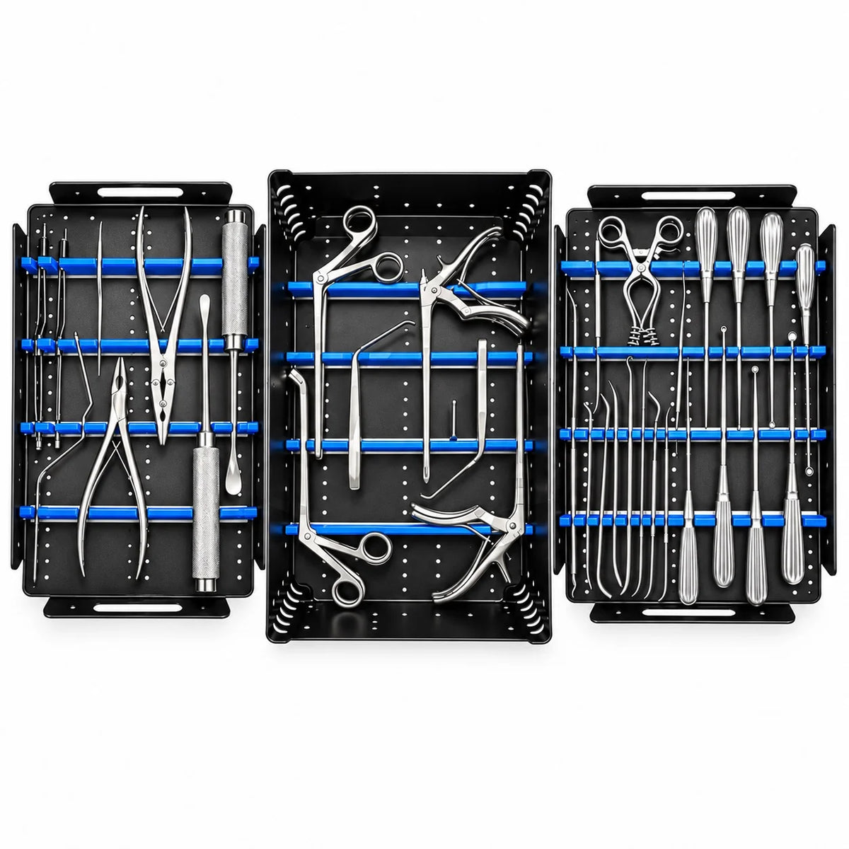 Lumbar spine surgery instrument set with sterilization box